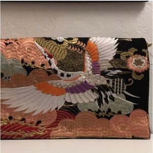 Zara embroidered velvet bag with bird detail.